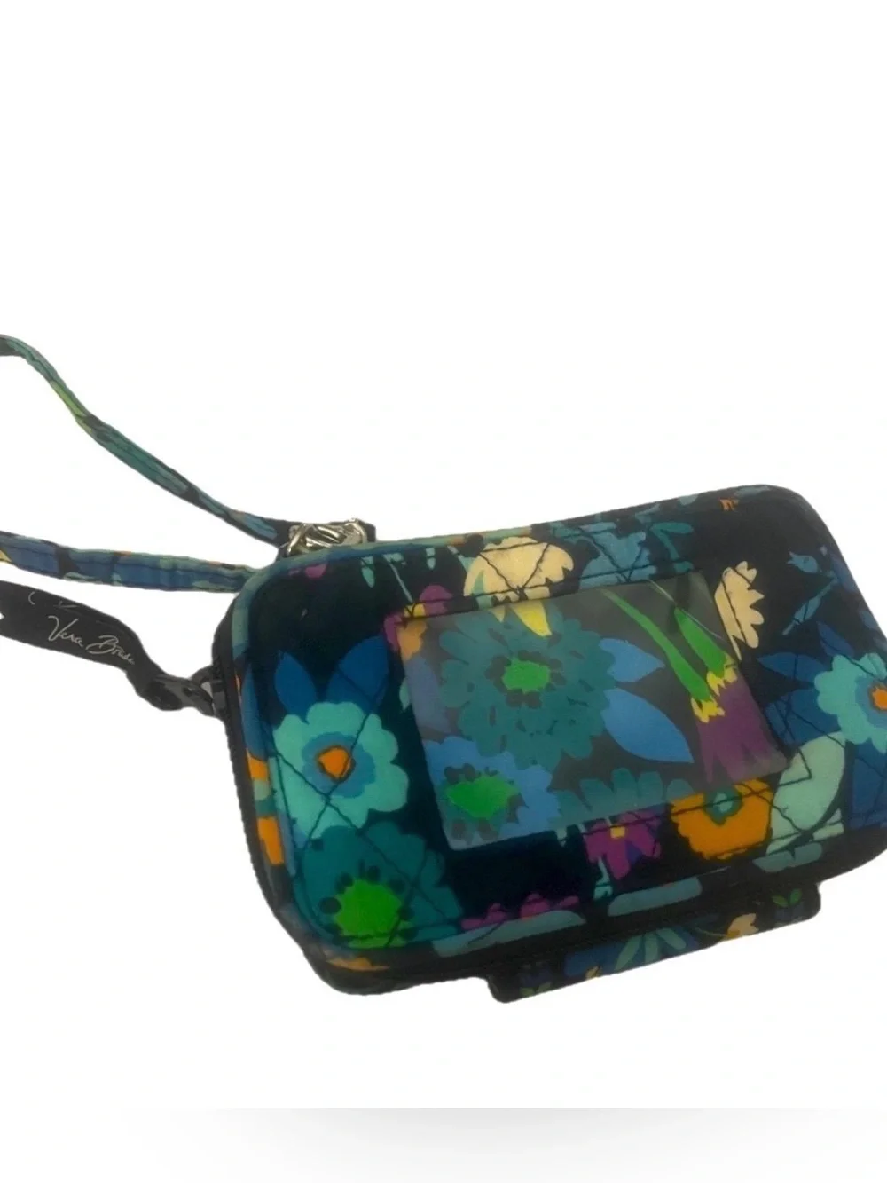 Vera Bradley RFID Smartphone Wristlet Wallet Blue Floral Print Zip Around